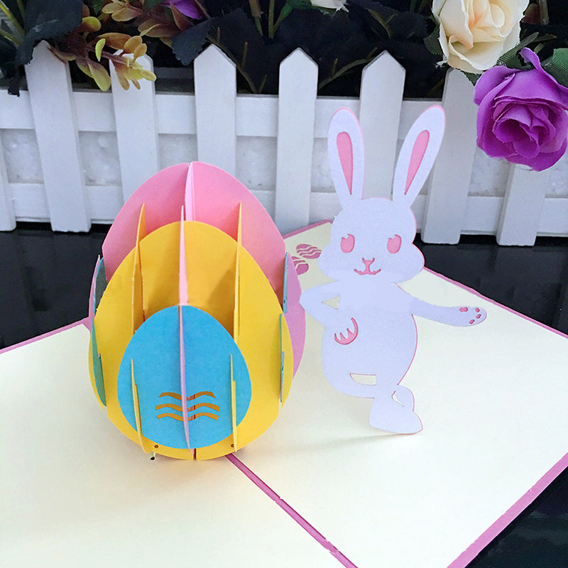 Rabbit and Colored Eggs Card Creative Easter Three-dimensional Card