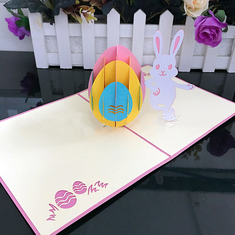 Rabbit and Colored Eggs Card Creative Easter Three-dimensional Card