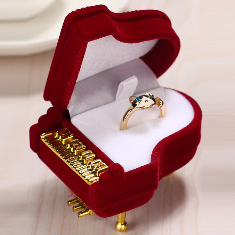 Piano Shaped Ring Box Flocking Jewelry Packaging Box