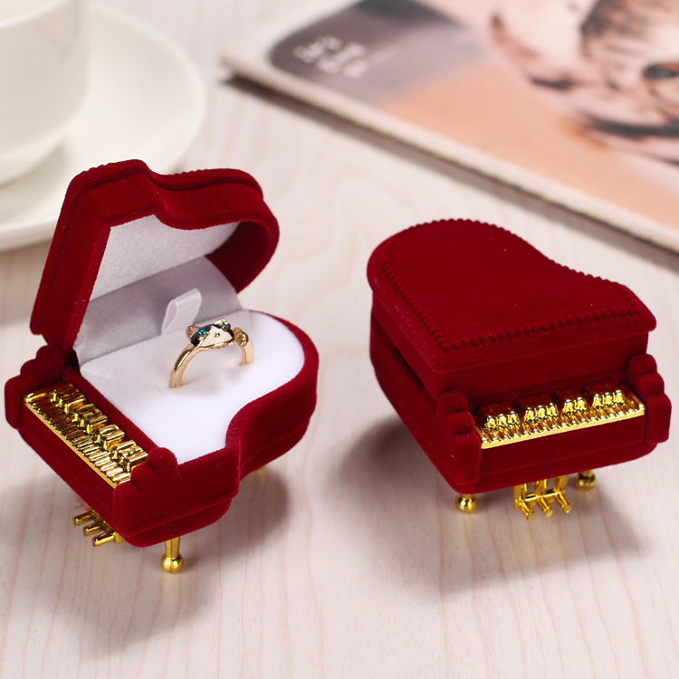 Piano Shaped Ring Box Flocking Jewelry Packaging Box