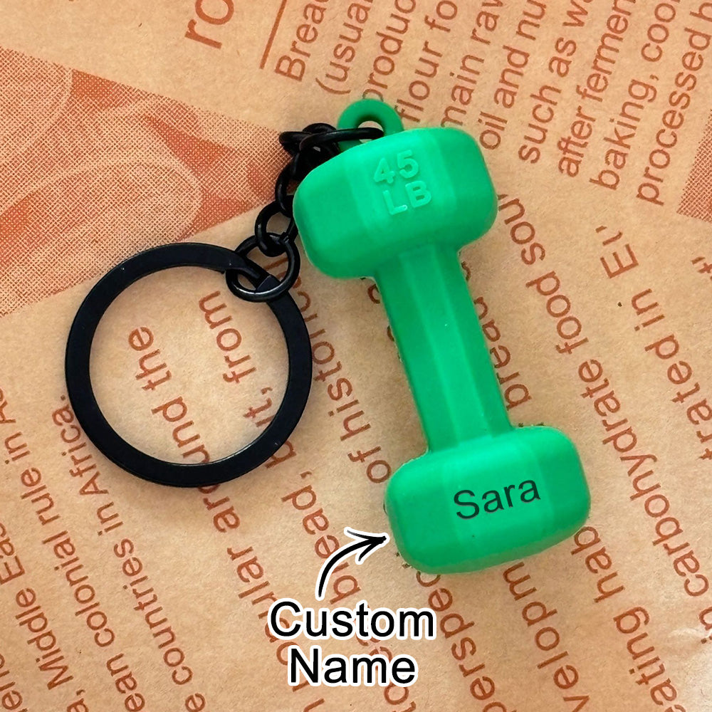 Custom Name Dumbbell Keychain Accessories Equipment Pendant Metal Rubber Mini Backpack Keychain