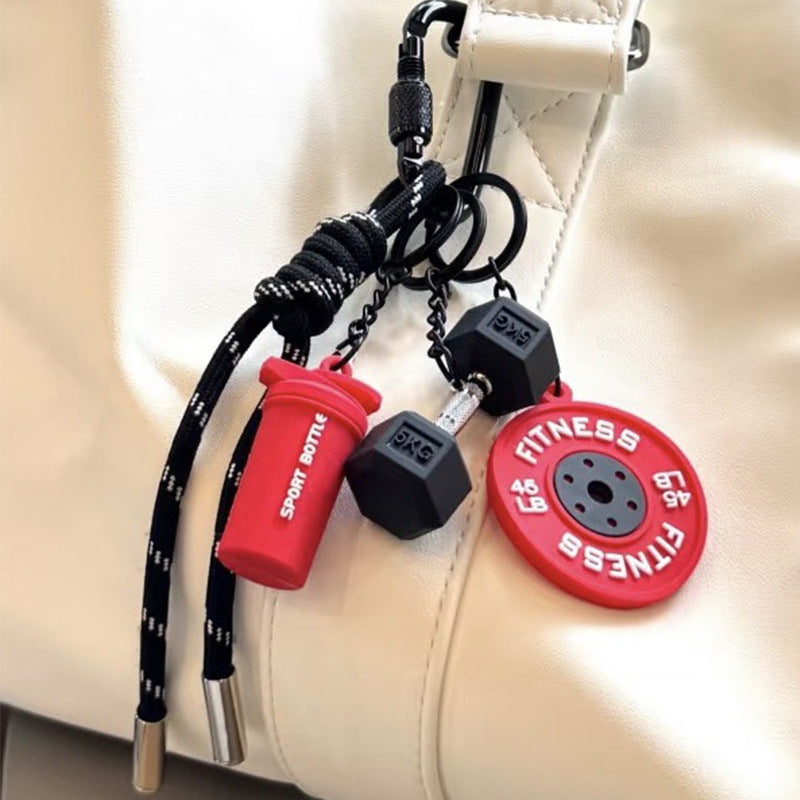 Fitness Equipment Rubber Keychain Accessories Mini Equipment Pendant Lanyard Combo Backpack Keychain