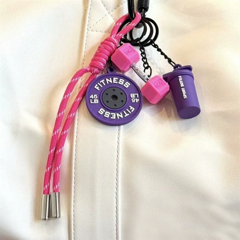Fitness Equipment Rubber Keychain Accessories Mini Equipment Pendant Lanyard Combo Backpack Keychain