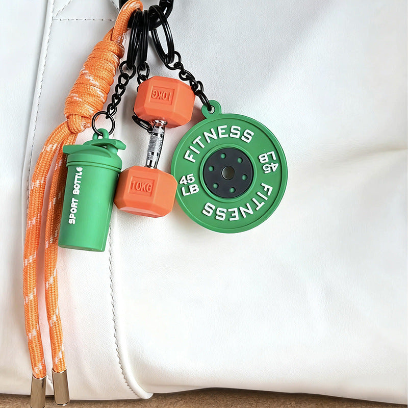 Fitness Equipment Rubber Keychain Accessories Mini Equipment Pendant Lanyard Combo Backpack Keychain
