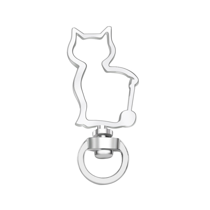 Cat-Shaped Swivel Snap Hook Keychain Metal Spring Snap Key Ring Silver