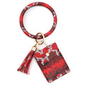 Leather Wristlet Circle Keychain Bangle Card Pocket for Women