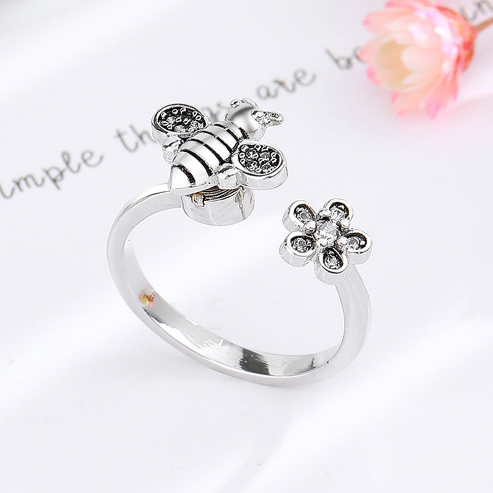 Bee Daisy Adjustable Fidget Ring for Anxiety Rotating Anxiety Ring Jewelry Gift for Her