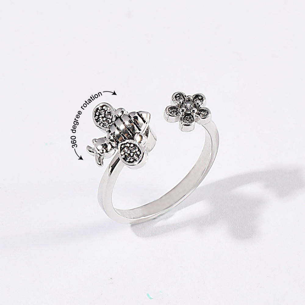 Bee Daisy Adjustable Fidget Ring for Anxiety Rotating Anxiety Ring Jewelry Gift for Her