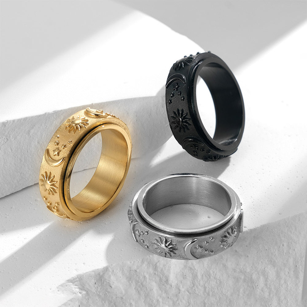 Anti Anxiety Ring for Women Men, Moon Star Sun Anxiety Ring Spinner