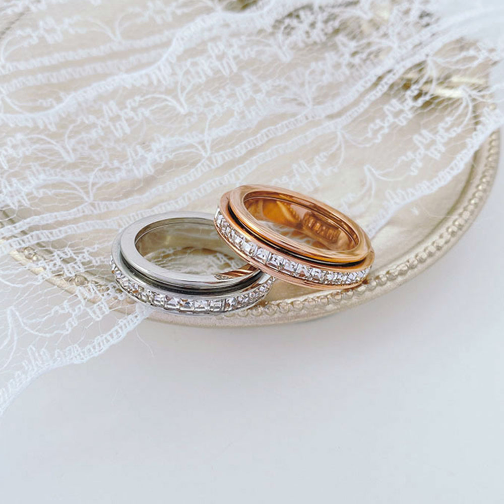 Anxiety Fidget Ring for Her, Cubic Zirconia Rotating Ring
