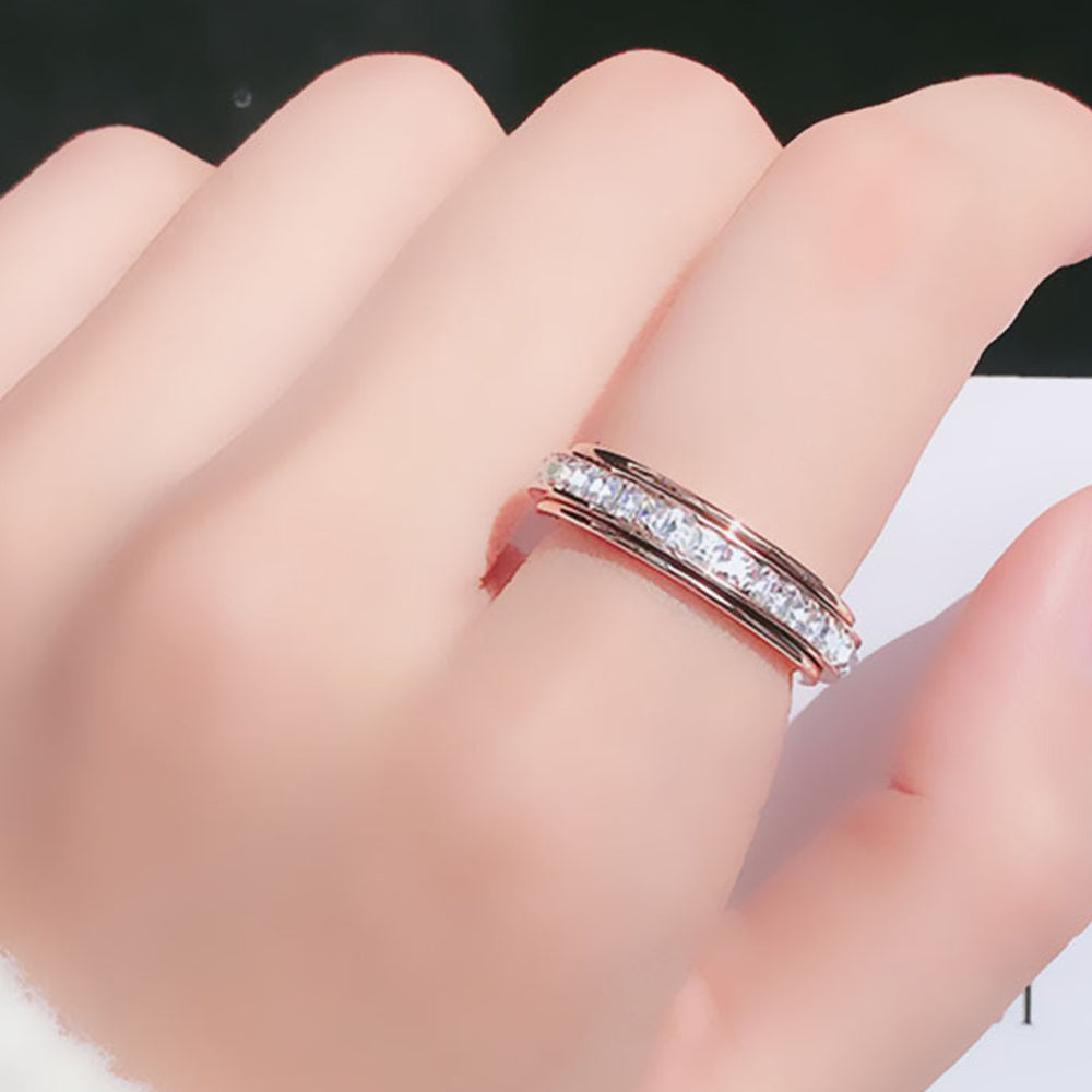 Anxiety Fidget Ring for Her, Cubic Zirconia Rotating Ring