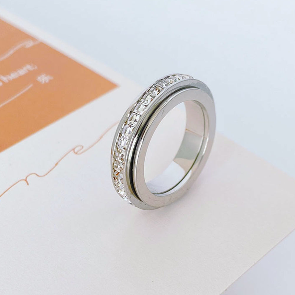 Anxiety Fidget Ring for Her, Cubic Zirconia Rotating Ring