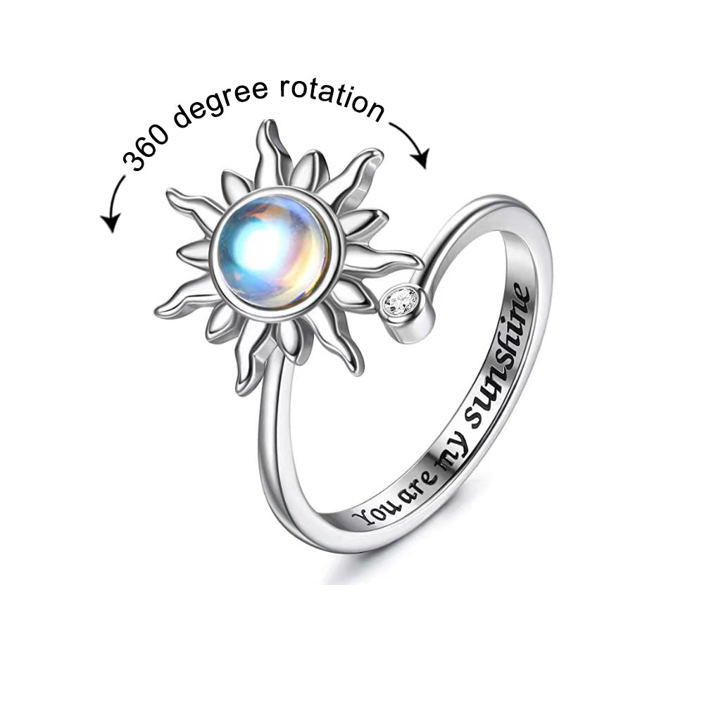 Moon Star Fidget Anxiety Ring, Open Adjustable Relieving Stress Ring, Rotating Ring for Women