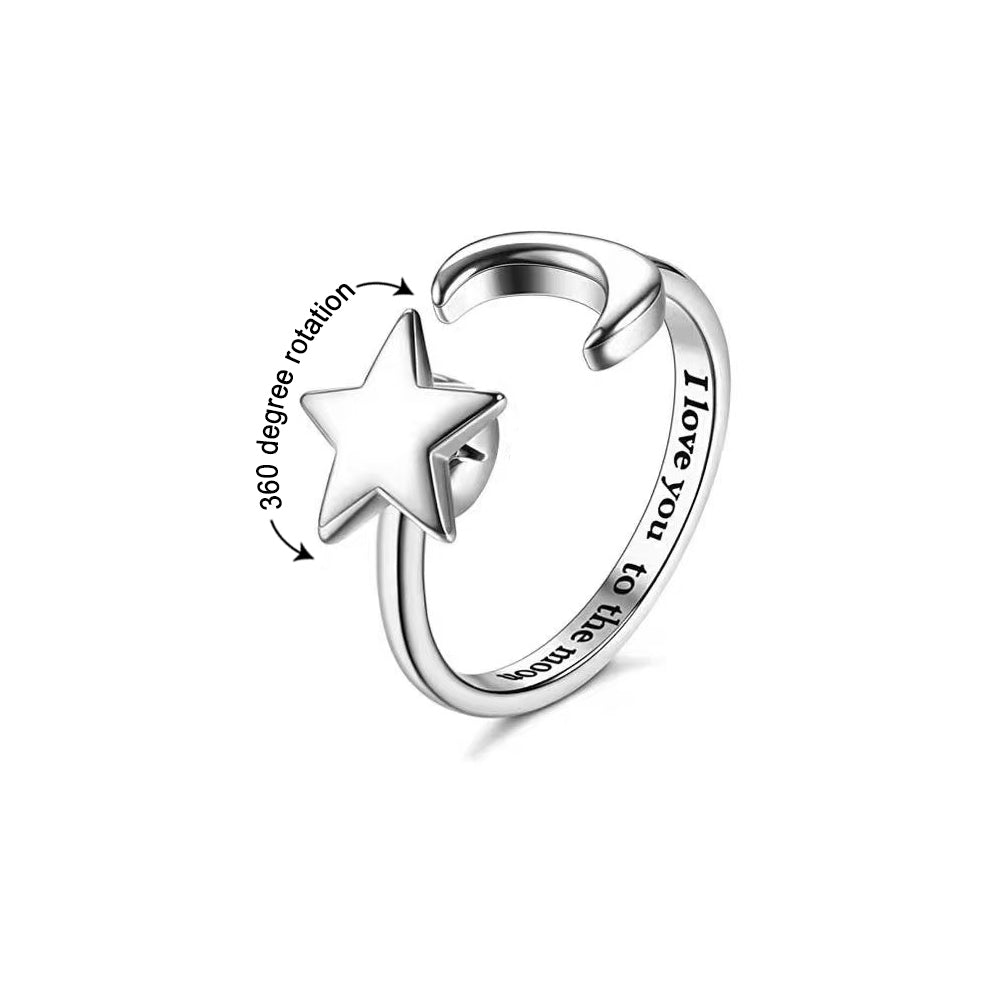 Adjustable Fidget Anxiety Ring, Relieving Stress Rotating Ring, Moon Star Ring for Women