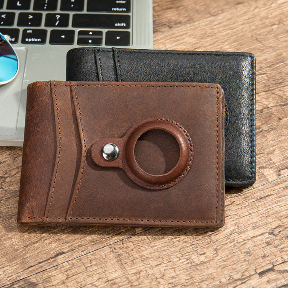Airtag Men's Wallet Vintage Card Holder Leather Money Clip