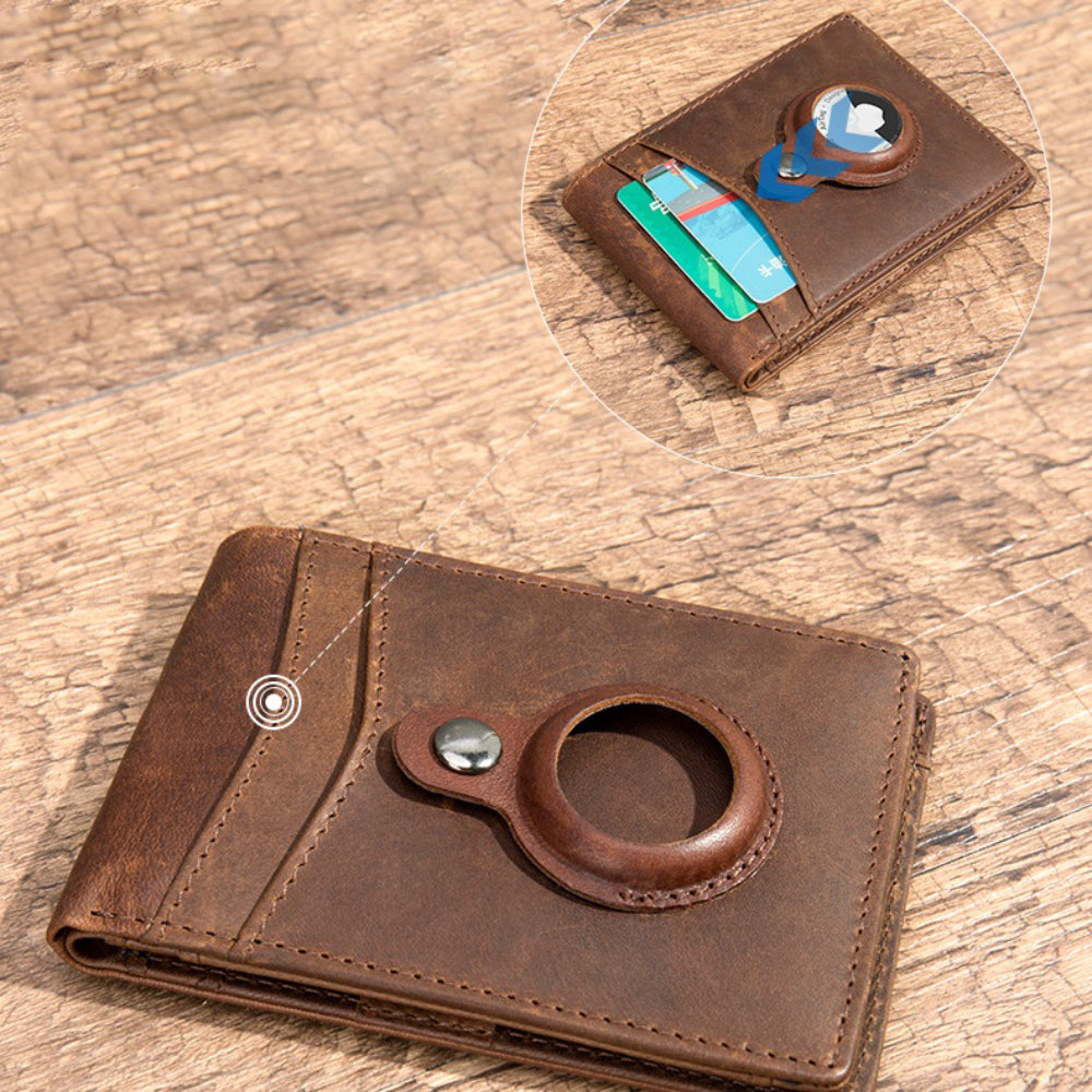 Airtag Men's Wallet Vintage Card Holder Leather Money Clip