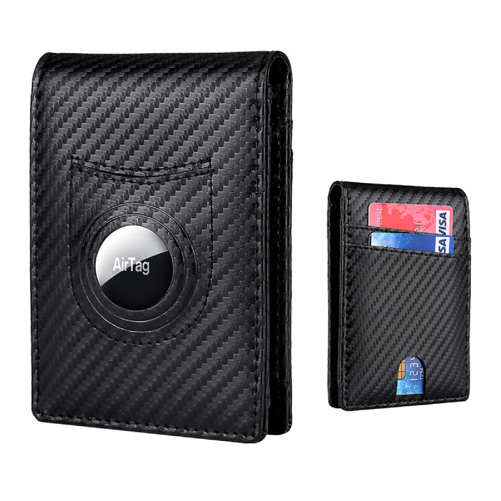 Bifold Men's Leather Wallet Card Holder with Money Clip for AirTag