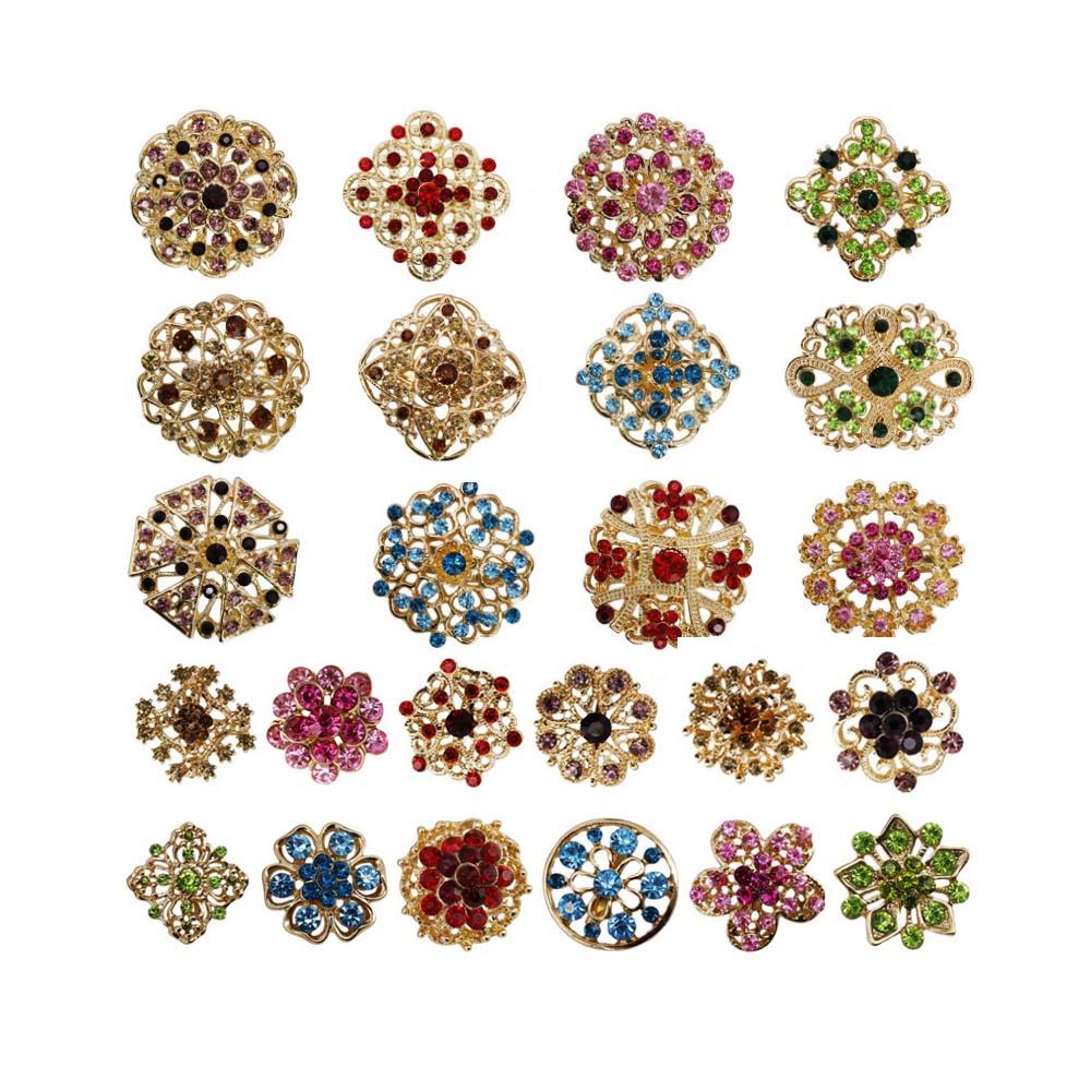 24 pc Silver Multi Color Crystal Brooches Wedding Bouquet DIY Decoration