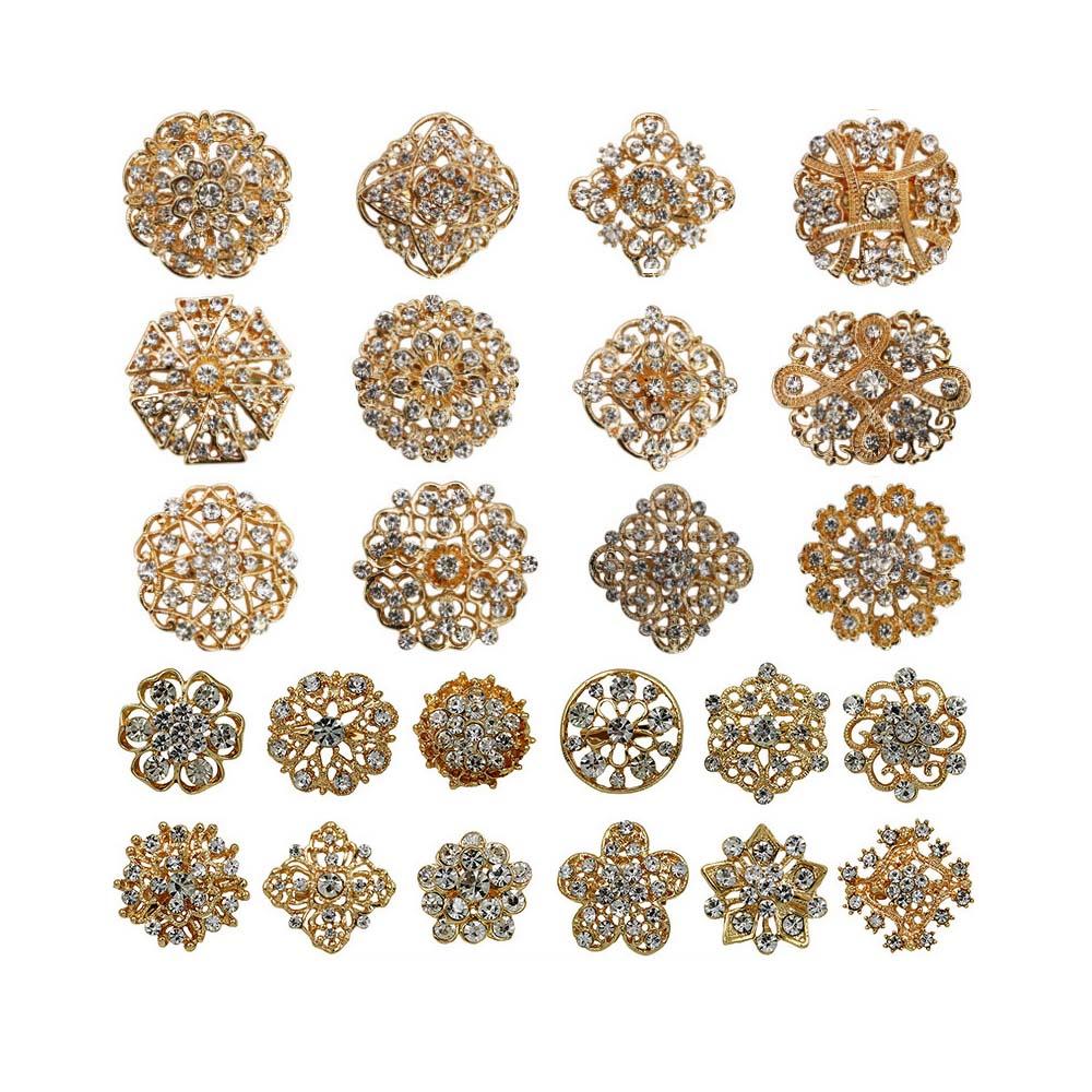 24 pc Silver Multi Color Crystal Brooches Wedding Bouquet DIY Decoration