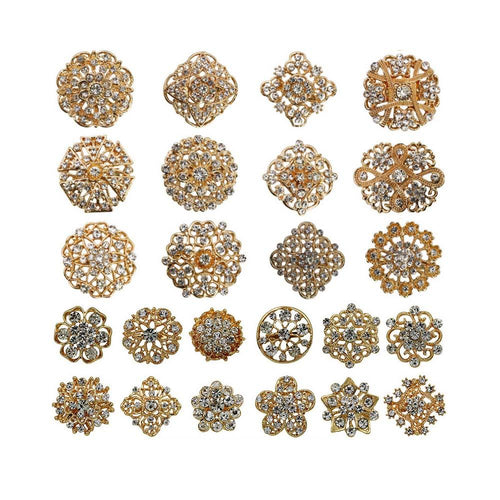 24 pc Silver Multi Color Crystal Brooches Wedding Bouquet DIY Decoration