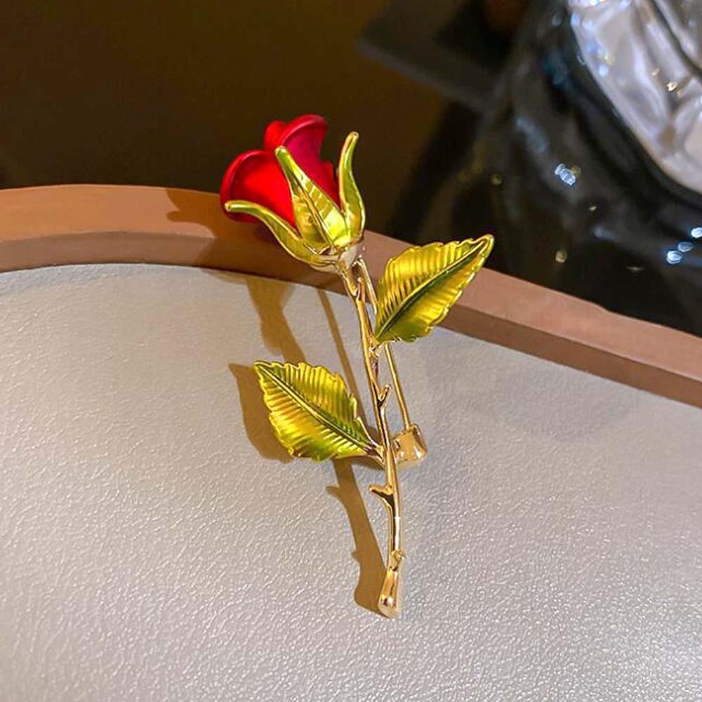 Hand DIY Alloy Red Rose Brooch Women Decor Pin Accessories Minimalist Bunch of Flower