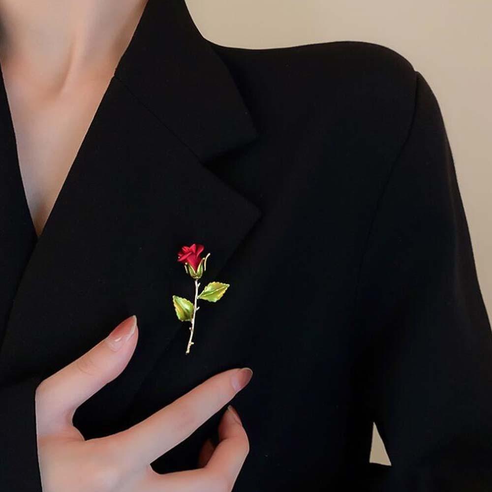 Hand DIY Alloy Red Rose Brooch Women Decor Pin Accessories Minimalist Bunch of Flower