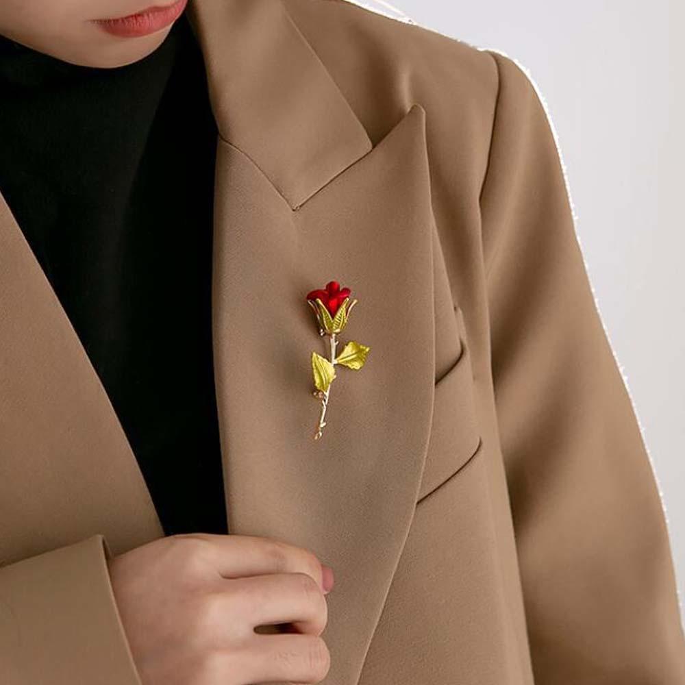 Hand DIY Alloy Red Rose Brooch Women Decor Pin Accessories Minimalist Bunch of Flower