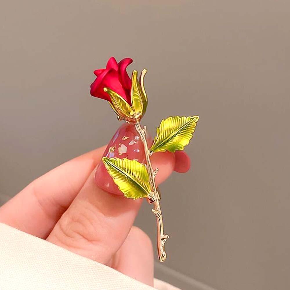 Hand DIY Alloy Red Rose Brooch Women Decor Pin Accessories Minimalist Bunch of Flower