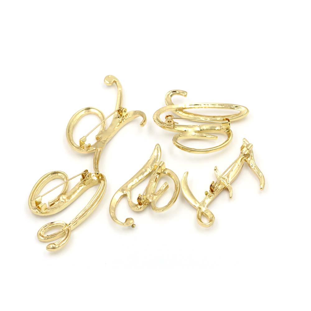 A-Z 26 Letters Pins Brooches Silver/Gold Plated Metal Broaches Pins-Clear Crystal Initial Breastpin