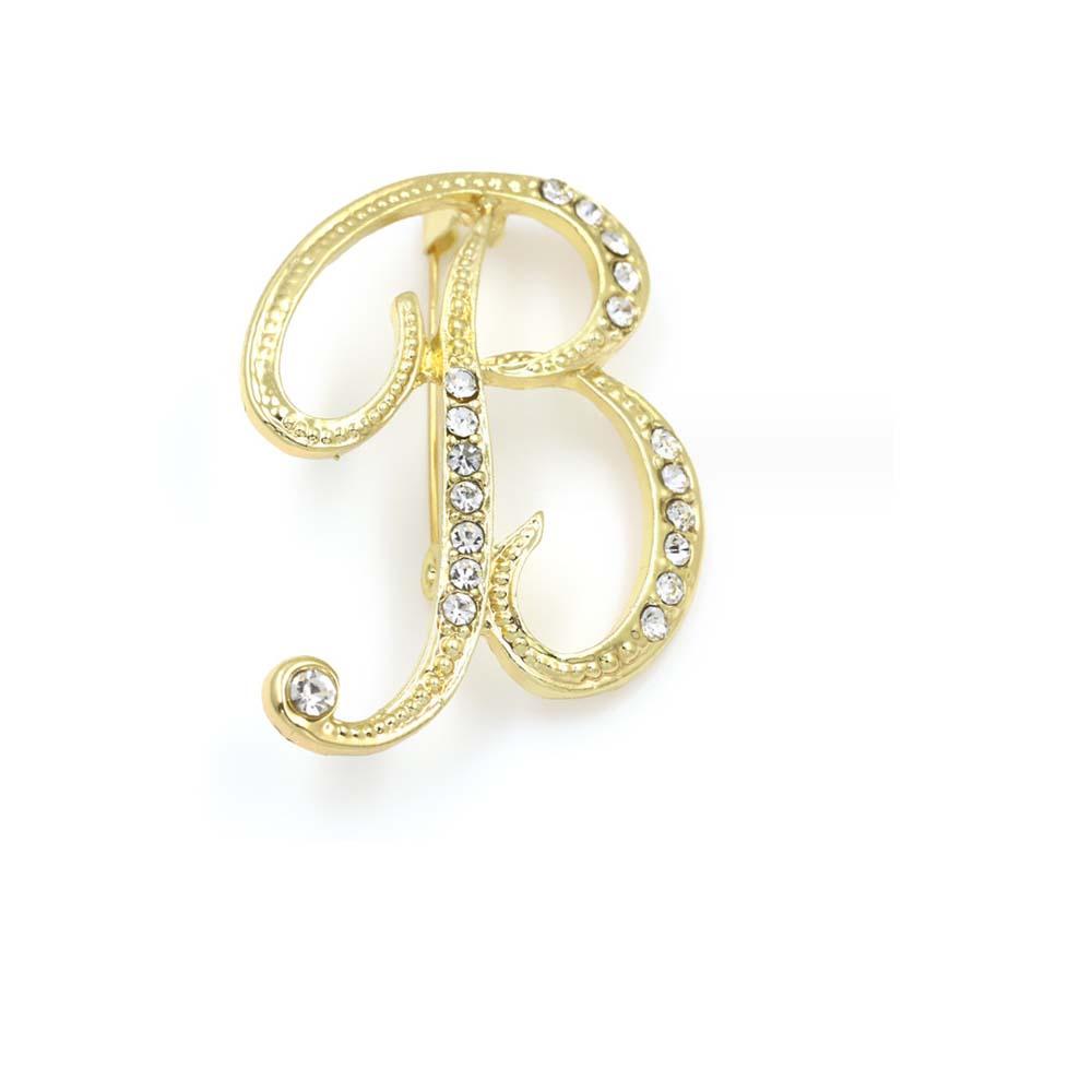 A-Z 26 Letters Pins Brooches Silver/Gold Plated Metal Broaches Pins-Clear Crystal Initial Breastpin