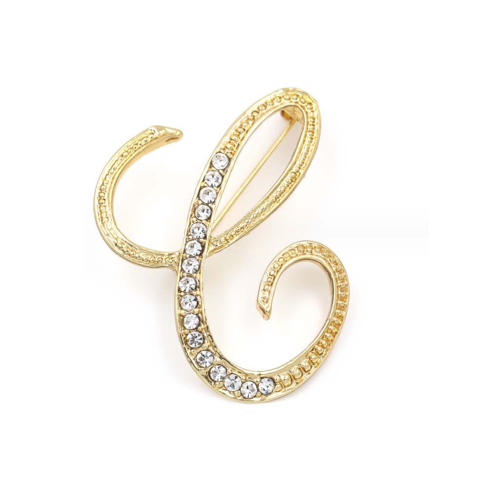 A-Z 26 Letters Pins Brooches Silver/Gold Plated Metal Broaches Pins-Clear Crystal Initial Breastpin