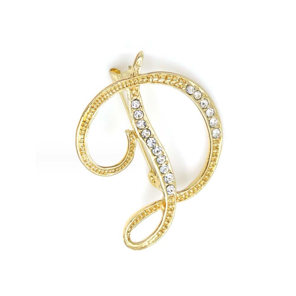 A-Z 26 Letters Pins Brooches Silver/Gold Plated Metal Broaches Pins-Clear Crystal Initial Breastpin