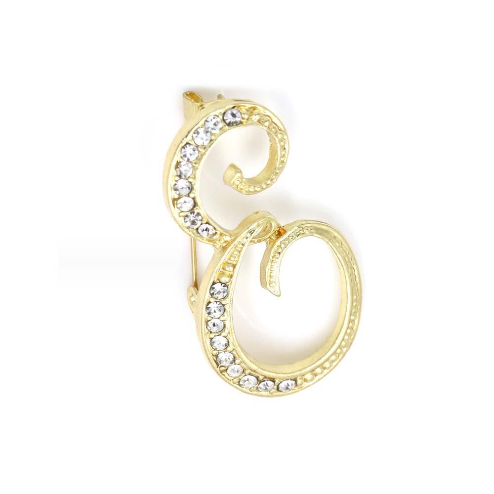 A-Z 26 Letters Pins Brooches Silver/Gold Plated Metal Broaches Pins-Clear Crystal Initial Breastpin