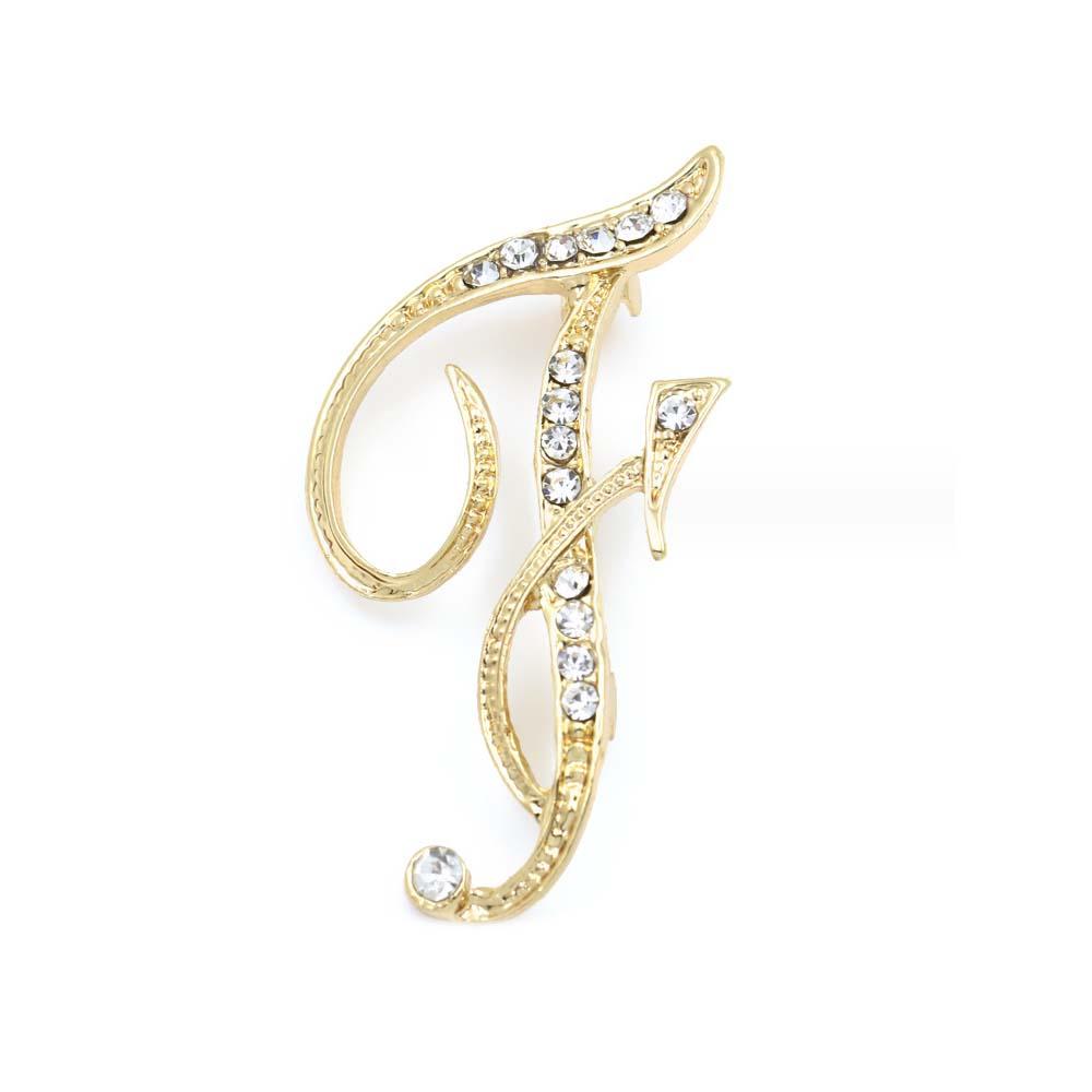 A-Z 26 Letters Pins Brooches Silver/Gold Plated Metal Broaches Pins-Clear Crystal Initial Breastpin