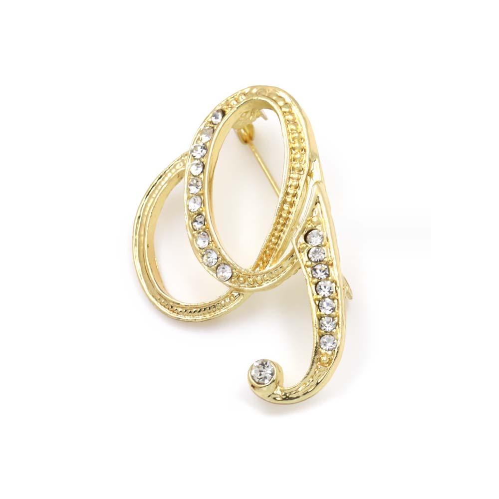 A-Z 26 Letters Pins Brooches Silver/Gold Plated Metal Broaches Pins-Clear Crystal Initial Breastpin