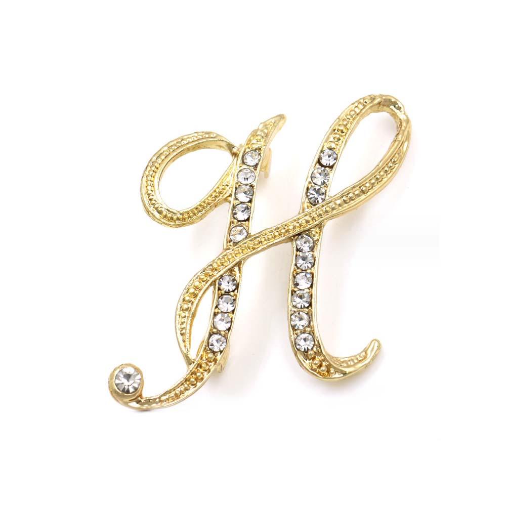 A-Z 26 Letters Pins Brooches Silver/Gold Plated Metal Broaches Pins-Clear Crystal Initial Breastpin
