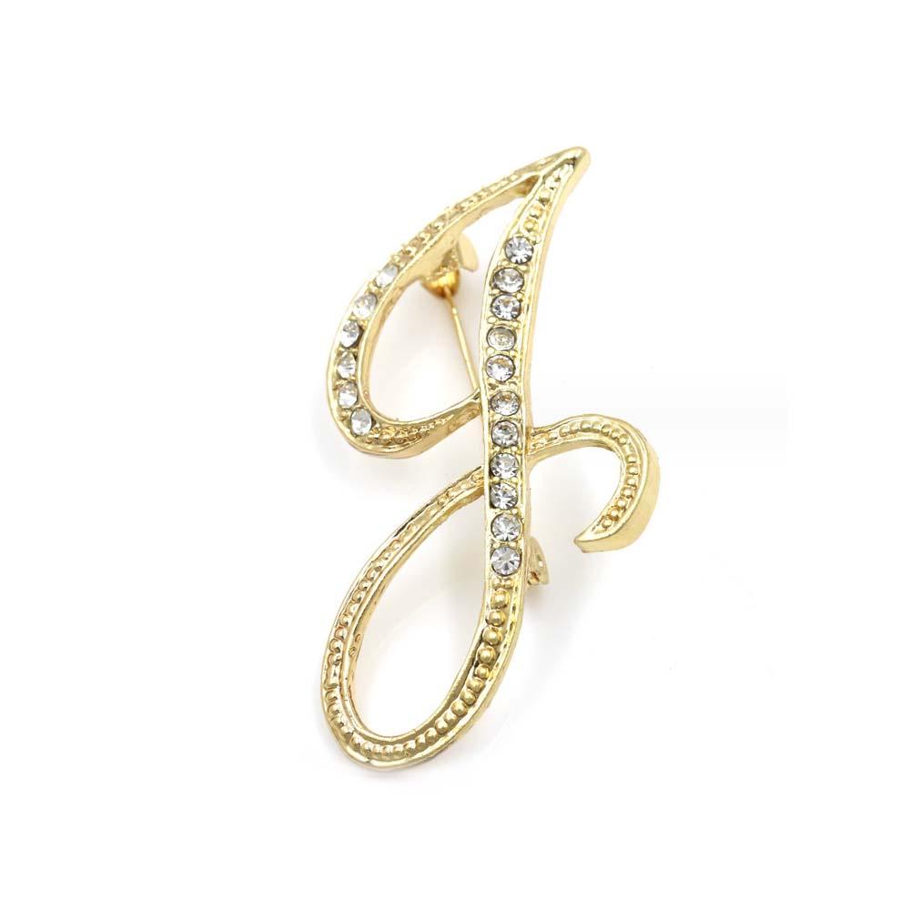 A-Z 26 Letters Pins Brooches Silver/Gold Plated Metal Broaches Pins-Clear Crystal Initial Breastpin