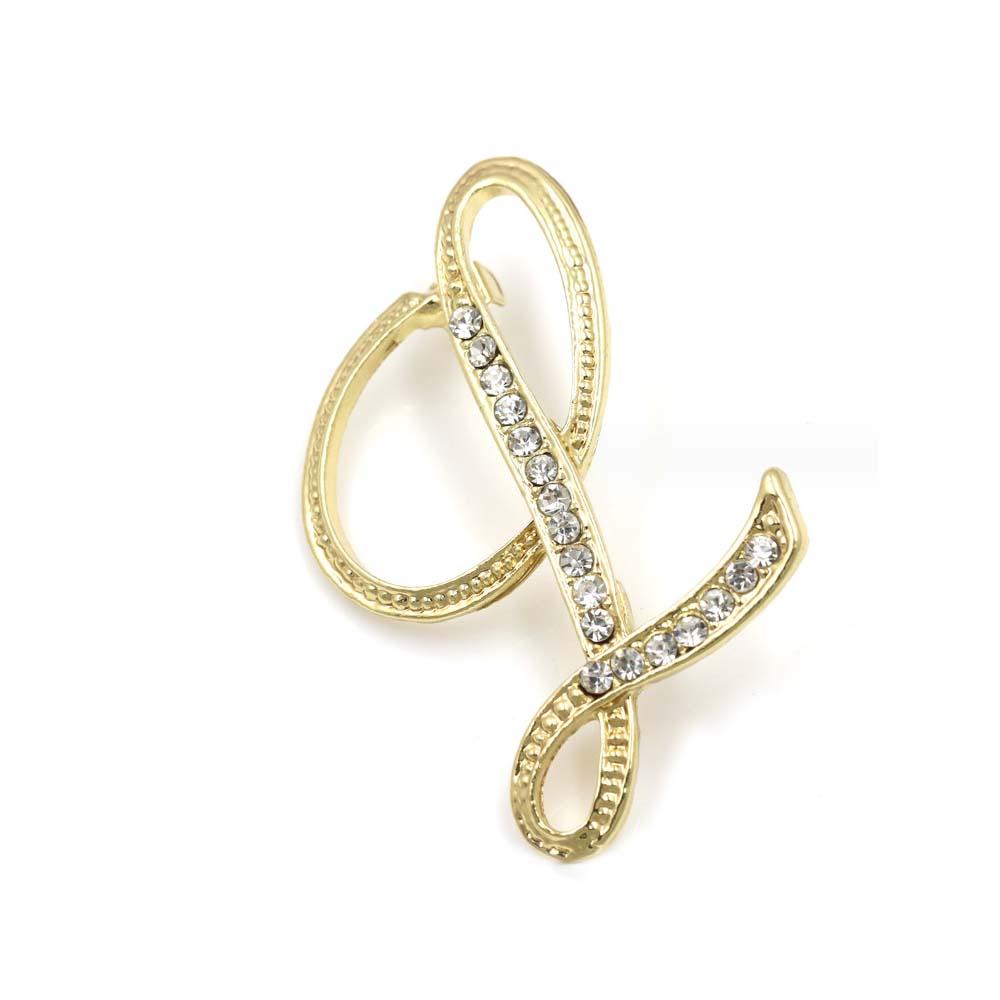 A-Z 26 Letters Pins Brooches Silver/Gold Plated Metal Broaches Pins-Clear Crystal Initial Breastpin