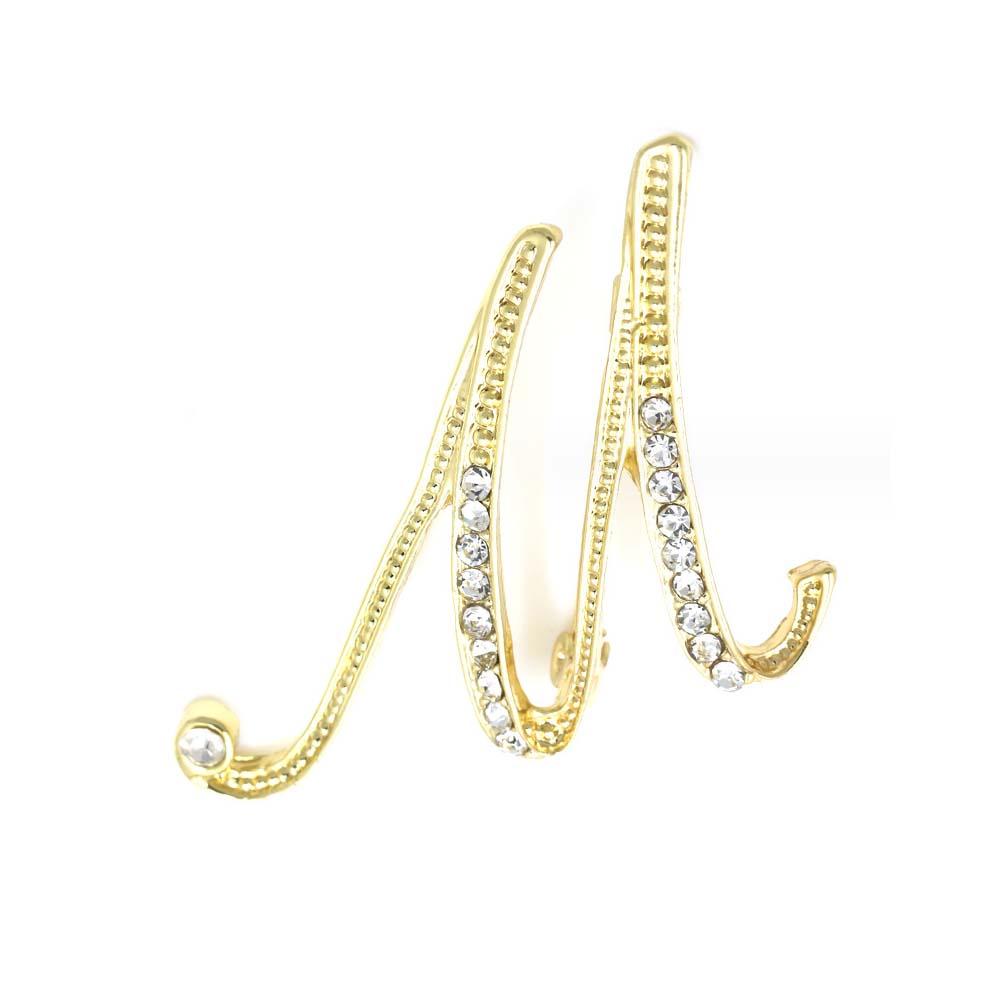 A-Z 26 Letters Pins Brooches Silver/Gold Plated Metal Broaches Pins-Clear Crystal Initial Breastpin
