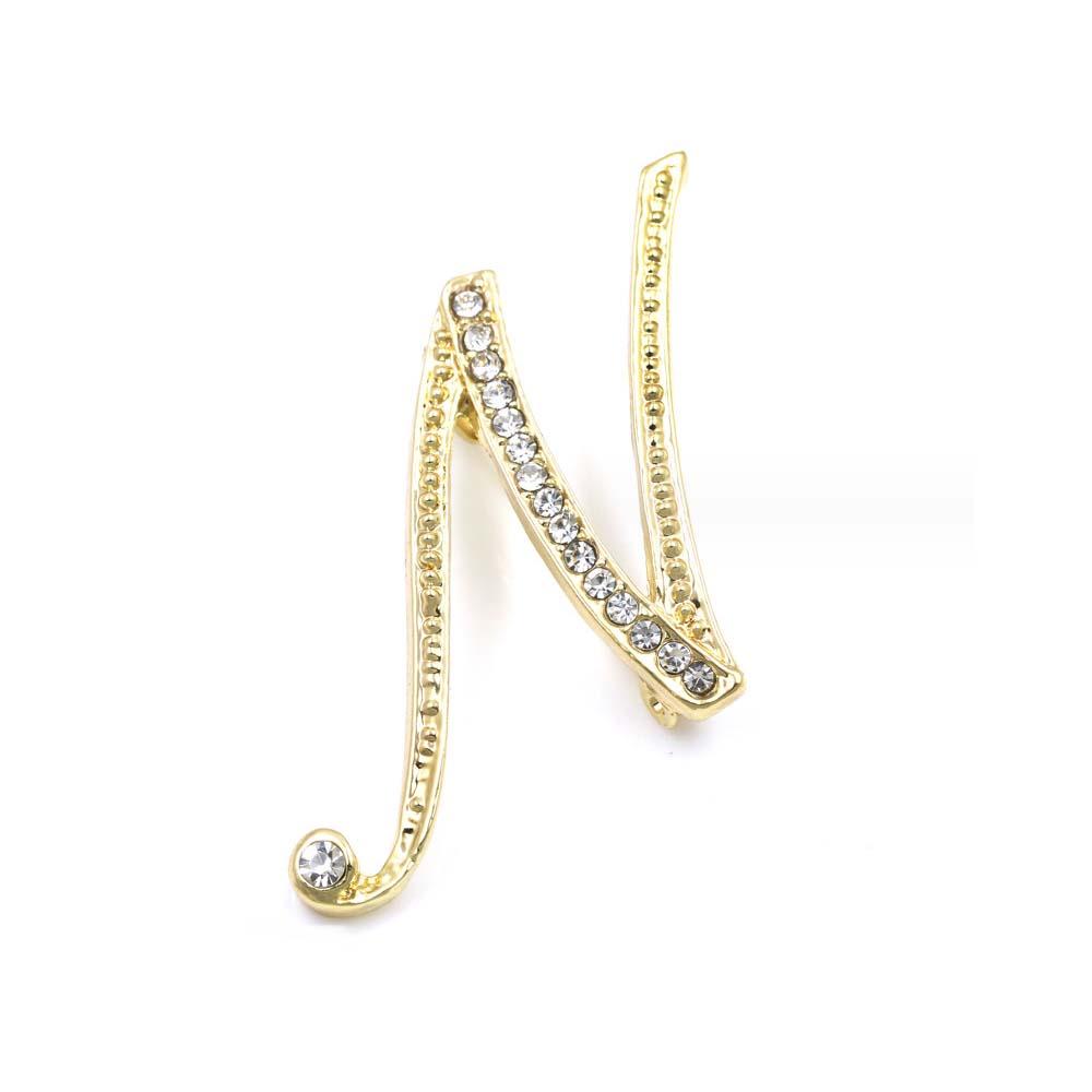 A-Z 26 Letters Pins Brooches Silver/Gold Plated Metal Broaches Pins-Clear Crystal Initial Breastpin