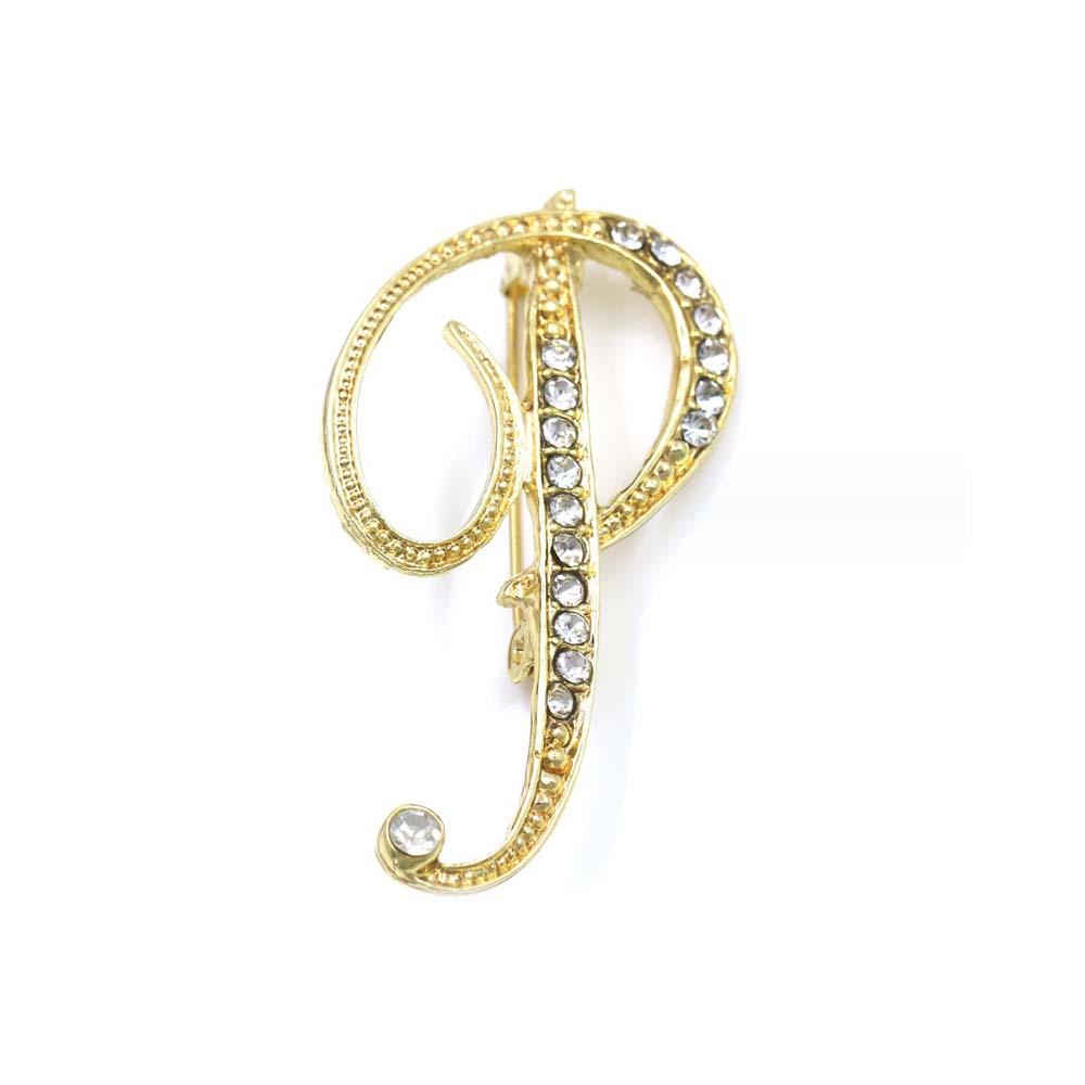 A-Z 26 Letters Pins Brooches Silver/Gold Plated Metal Broaches Pins-Clear Crystal Initial Breastpin