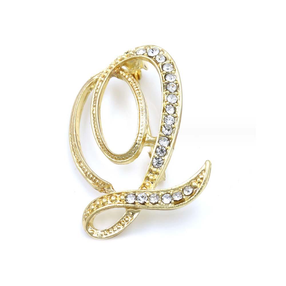 A-Z 26 Letters Pins Brooches Silver/Gold Plated Metal Broaches Pins-Clear Crystal Initial Breastpin