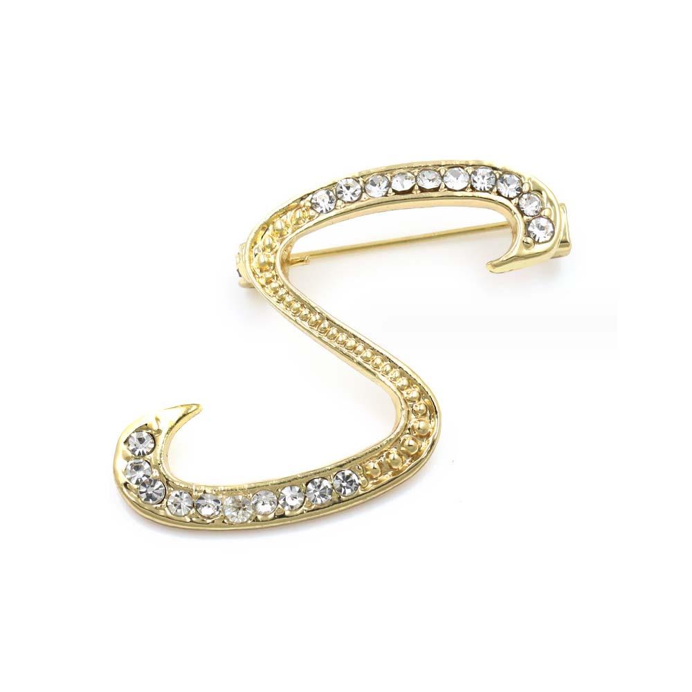 A-Z 26 Letters Pins Brooches Silver/Gold Plated Metal Broaches Pins-Clear Crystal Initial Breastpin
