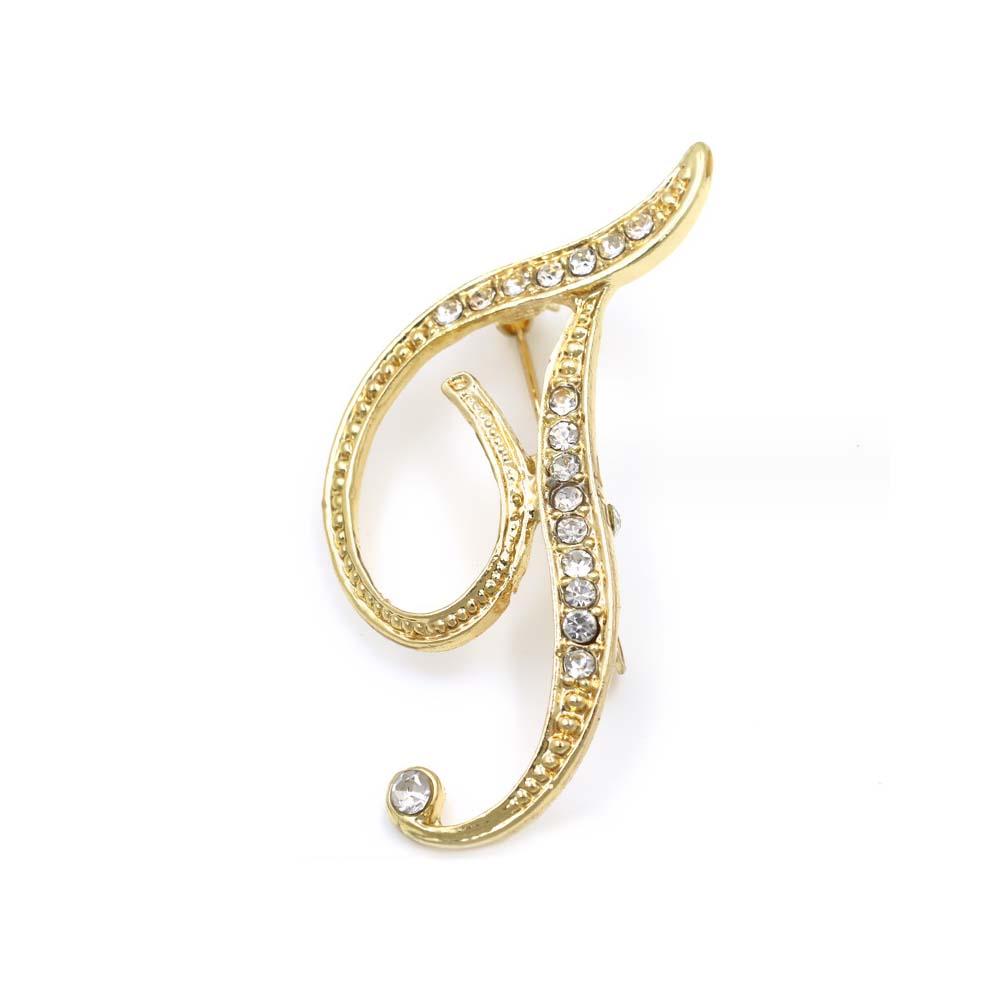 A-Z 26 Letters Pins Brooches Silver/Gold Plated Metal Broaches Pins-Clear Crystal Initial Breastpin