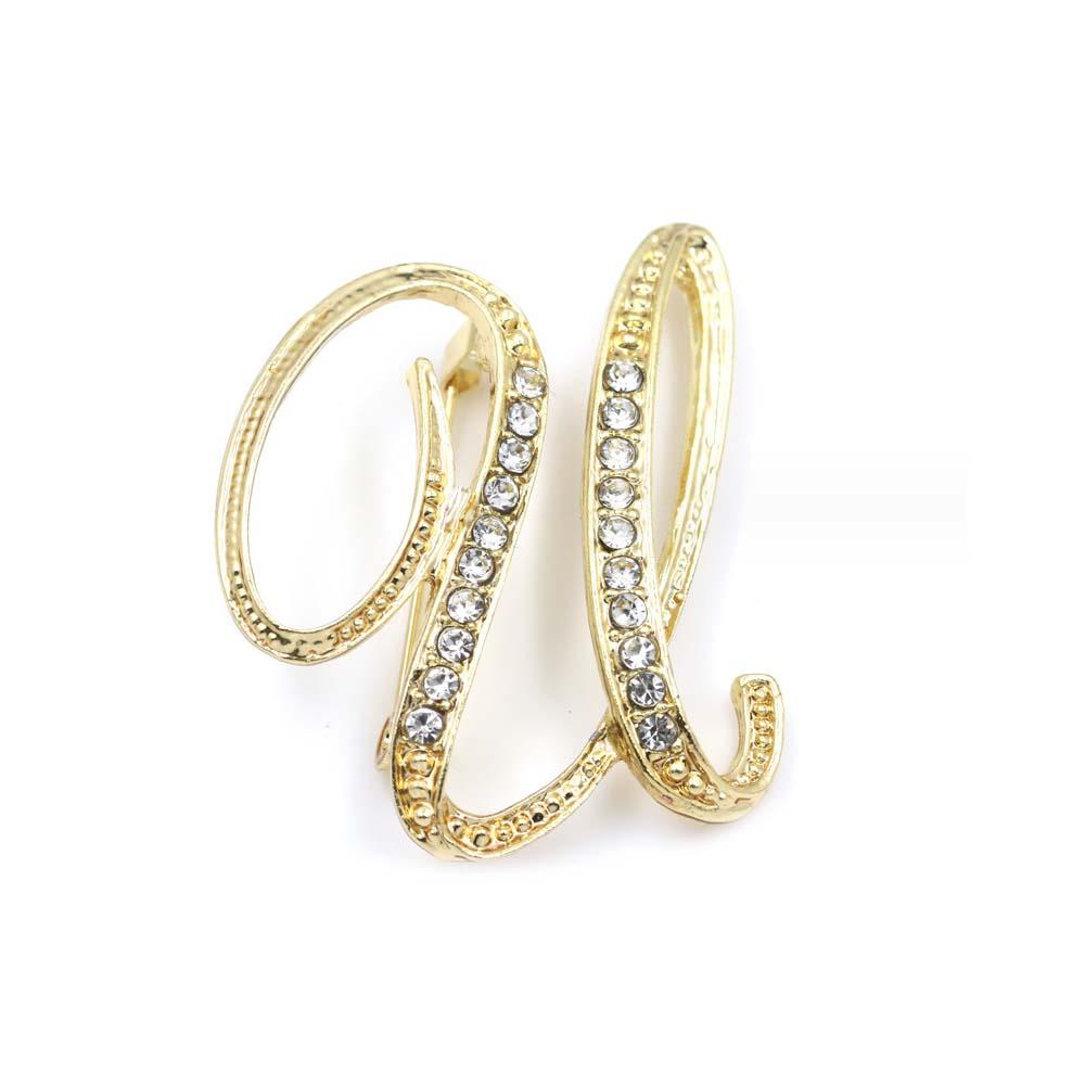A-Z 26 Letters Pins Brooches Silver/Gold Plated Metal Broaches Pins-Clear Crystal Initial Breastpin