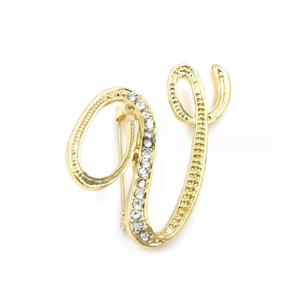 A-Z 26 Letters Pins Brooches Silver/Gold Plated Metal Broaches Pins-Clear Crystal Initial Breastpin