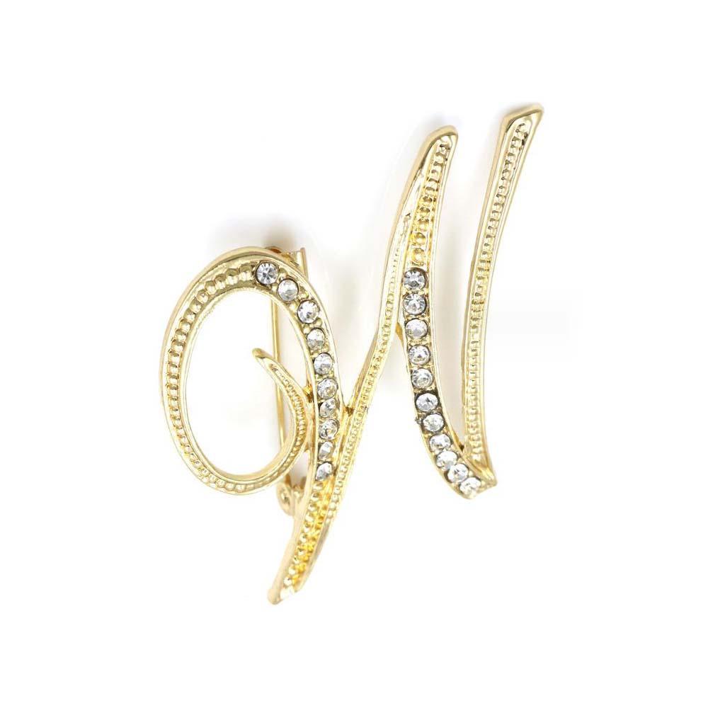 A-Z 26 Letters Pins Brooches Silver/Gold Plated Metal Broaches Pins-Clear Crystal Initial Breastpin