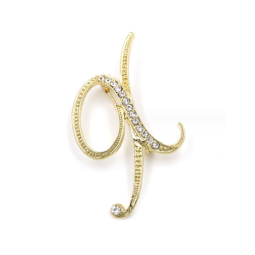 A-Z 26 Letters Pins Brooches Silver/Gold Plated Metal Broaches Pins-Clear Crystal Initial Breastpin