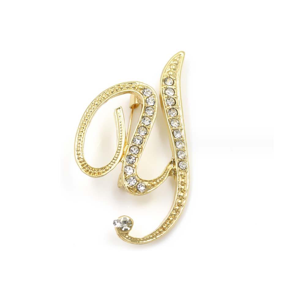 A-Z 26 Letters Pins Brooches Silver/Gold Plated Metal Broaches Pins-Clear Crystal Initial Breastpin