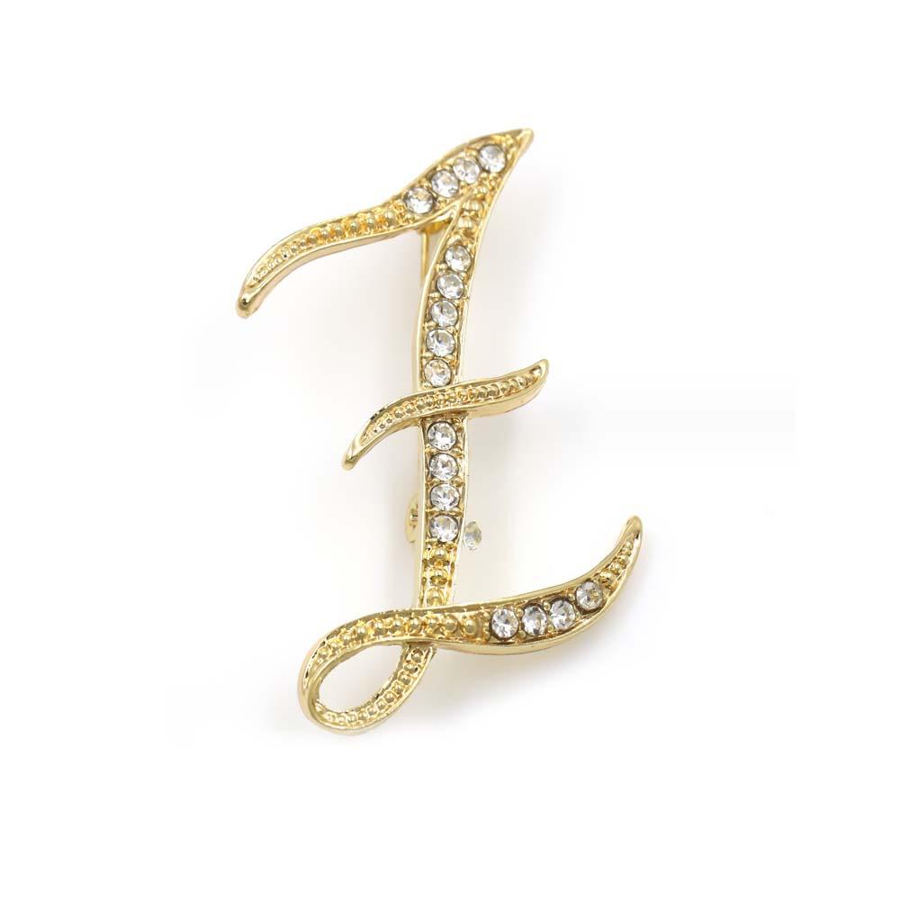 A-Z 26 Letters Pins Brooches Silver/Gold Plated Metal Broaches Pins-Clear Crystal Initial Breastpin